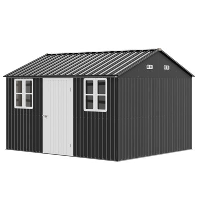  Guardian Shelter Series AMERLIFE 12x10.3x8.2 FT Nordic Cottage Shed with 2 4-Pane Windows Lockable Door, Dark Grey/White