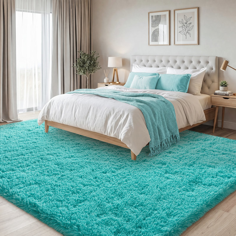 Solid Rug Soft Fluffy Blue Indoor Area Rug for Living Room Bedroom Nursery Kids Room, Rectangle 6' x 9', Teal Blue
