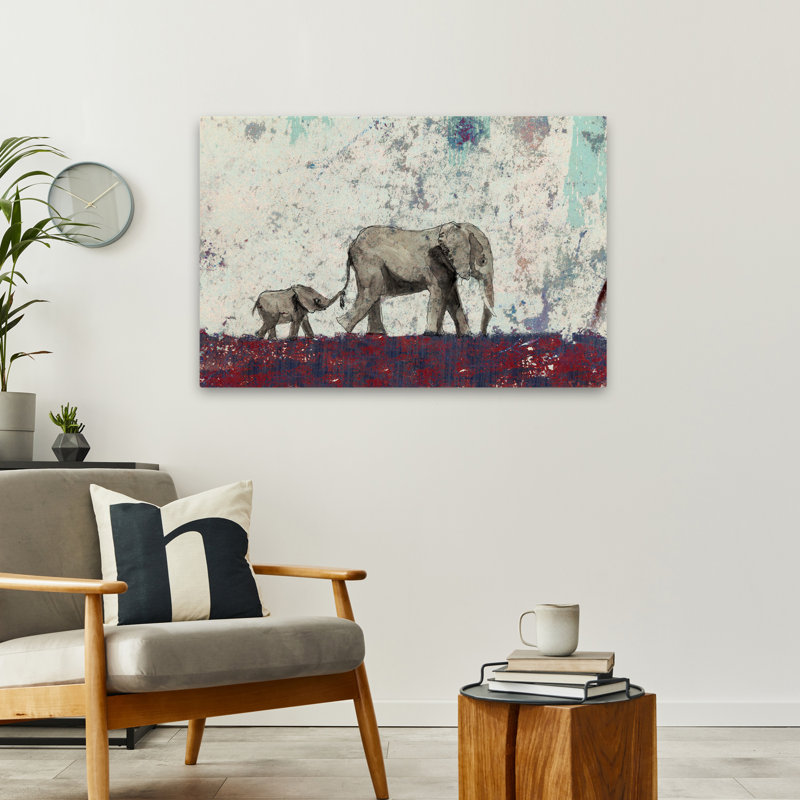 Éléphant en marche - animaux contemporains, art d'éléphants, H 24 po x l 36 po