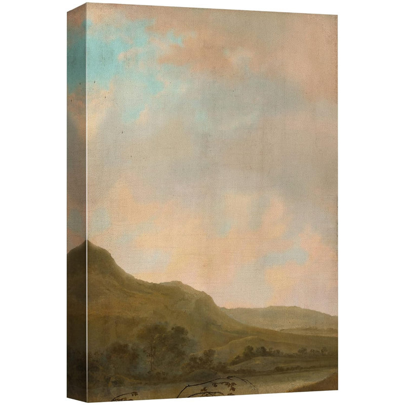 Nuage pastel coucher de soleil vert vibrant montagne nature paysage Art moderne décor minimaliste rustique, Toile tendue