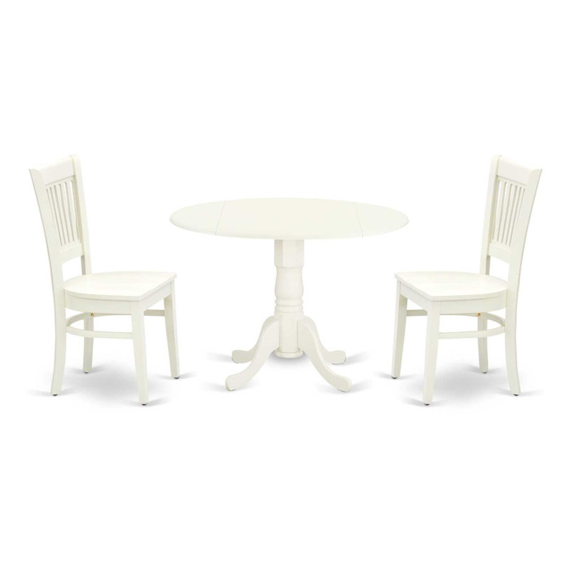 L'ensemble de 3 tables de salle à manger modernes comprend une table ronde en bois avec Dropleaf et 2 chaises de salle à manger, lin blanc