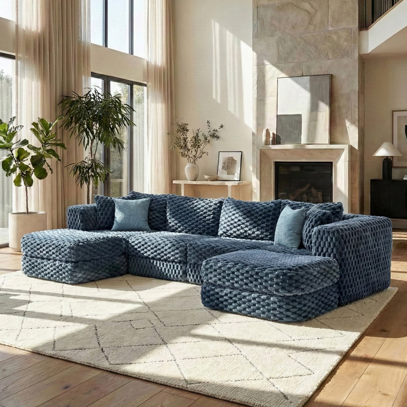 Canapé modulaire modulaire de 135,4 po sans canapé avec deux repose-pieds mobiles pour le salon, Bleu