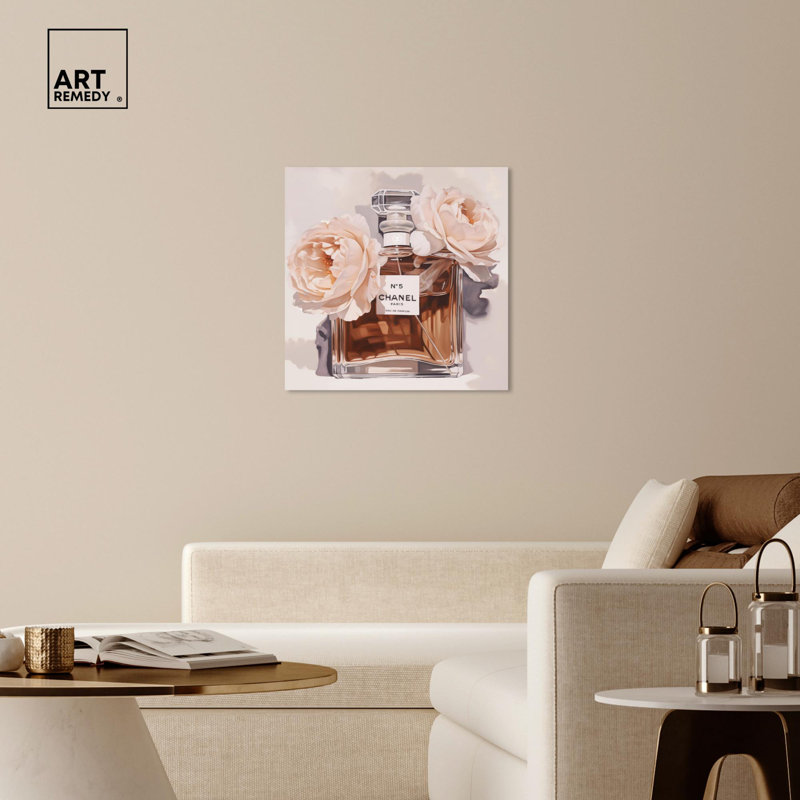 12" x 12" Beige and Brown Canvas Floral Perfume Art