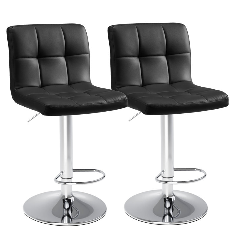 Black Leather Swivel Counter Height Bar Stools with Metal Frame