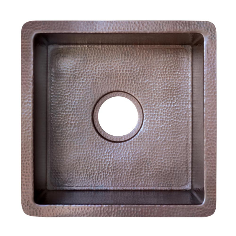 Cantina 15" L x 15" W Hand-Hammered Copper Undermount Kitchen Sink, Antique Copper