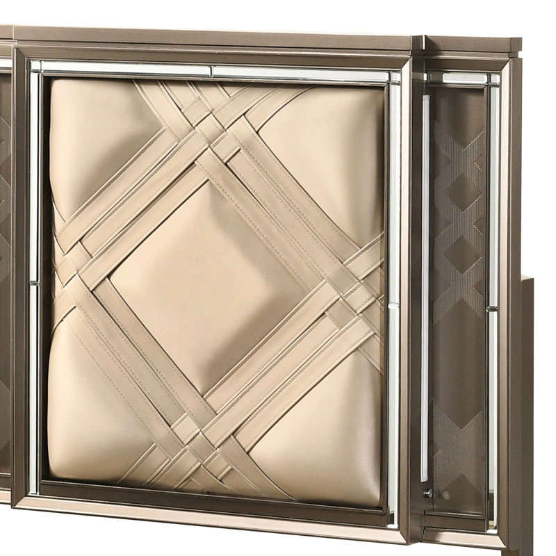 Lit double champagne foncé avec rangement - Cuir synthétique, couleur de construction, champagne, cuir
