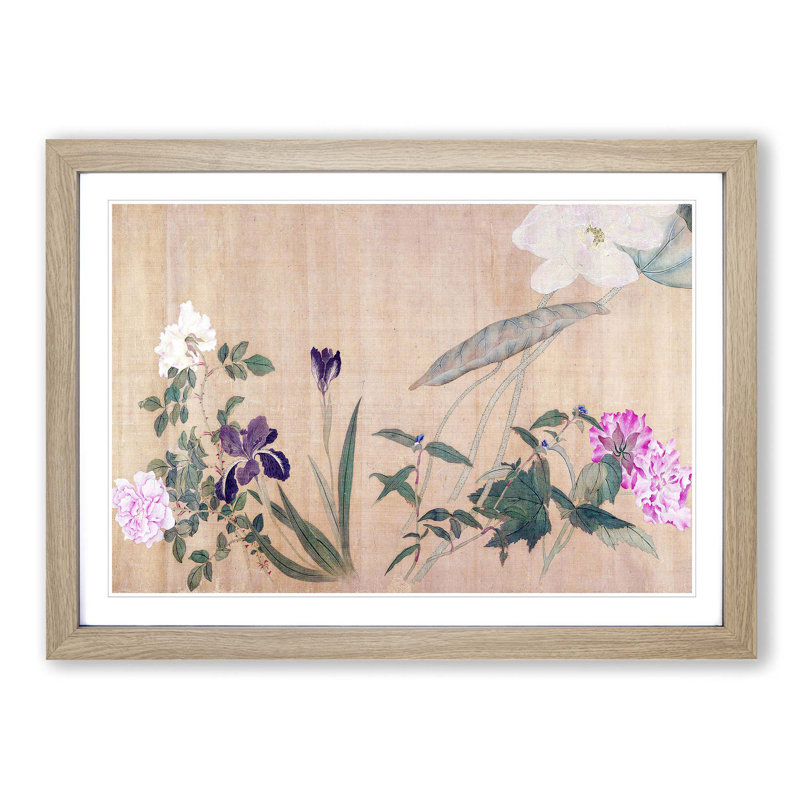 One Hundred Flowers Vol.7 by Yun Shouping - Picture Frame Painting Print, 36cm H x 48cm W x 2cm D, Oak Framed
