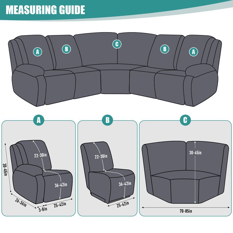 Wald 5-Pieces Oversized Recliner Couch Covers With Pockets For Reclining L Shape Sofa, Chocolate Brown