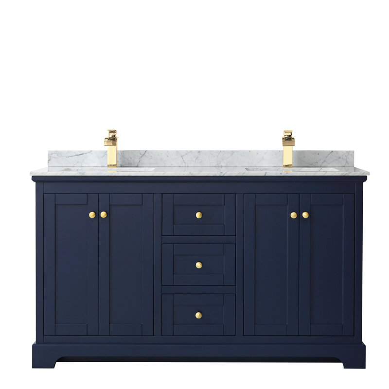 Ensemble de meuble-lavabo double 60 po Avery, Bleu très foncé, Or brossé