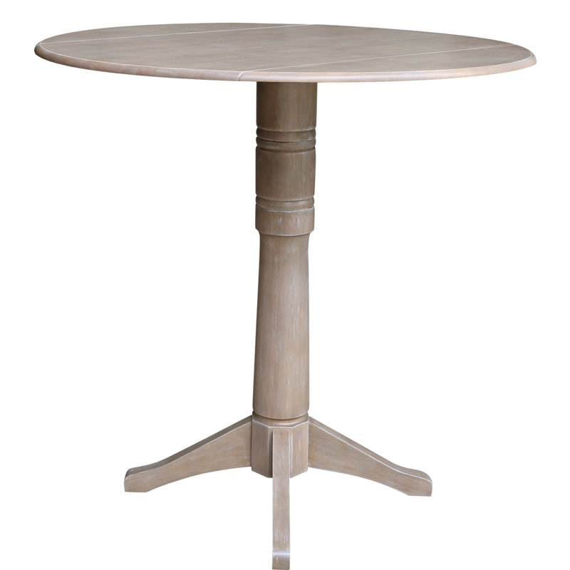 Extendable Round Solid Wood Dining Table, Washed Gray Taupe