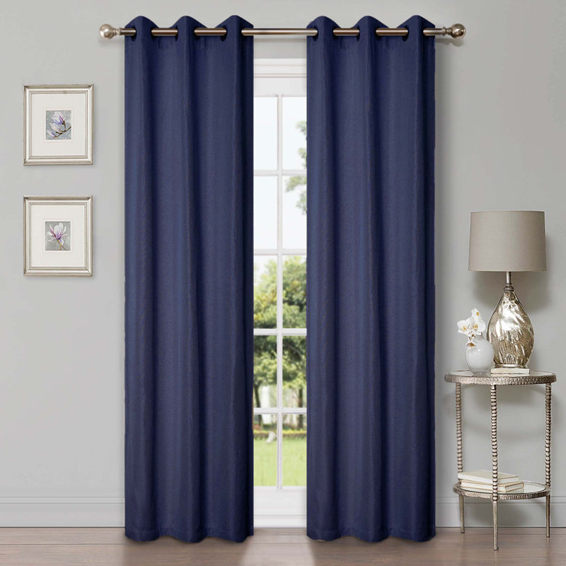 Navy Blue Linen-Inspired Blackout Window Panel Set, 42" x 96"