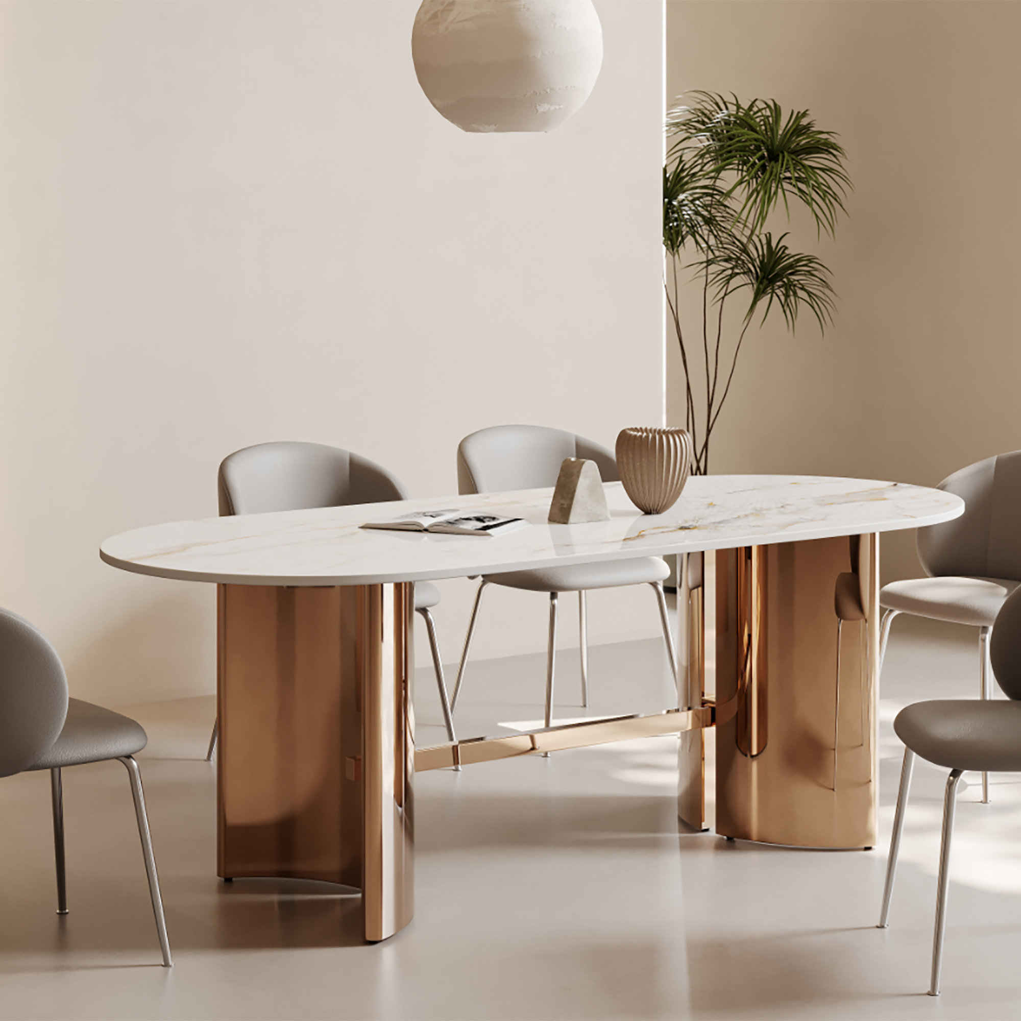 Mercer41 Ramata Rectangular 71" Sintered Stone Dining Table With Golden