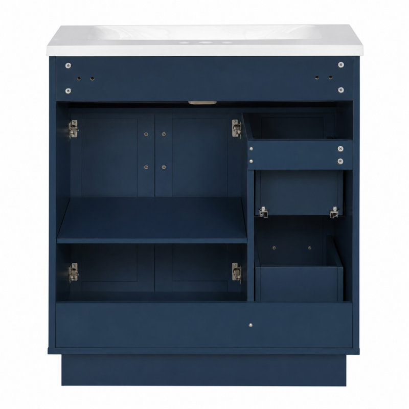 Meuble-lavabo de style campagnard de 76 cm avec lavabo en céramique, Blue