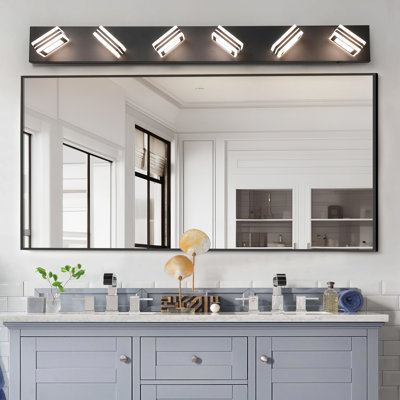 Meuble-lavabo élégant pour salle de bain à 6 lumières, fer et acrylique, à intensité variable, à économie d'énergie, 36 W, 100 - 120 V, profondeur de 5,7 po, luminaire mural moderne noir, noir, longueur 40,98 po