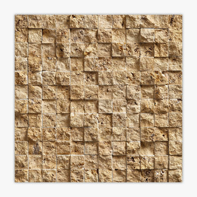 Yellow Splitface 1x1 Square Travertine Mosaic