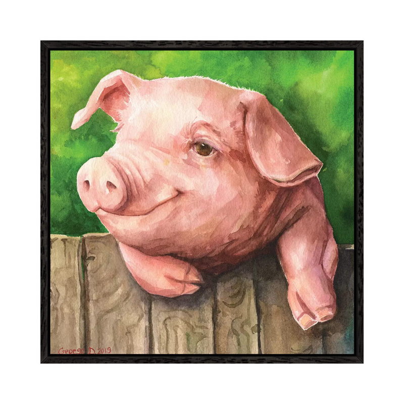 Little Piggy With Background by George Dyachenko - Painting on Canvas, 66.04cm H x 66.04cm W x 3.81cm D, Black Framed
