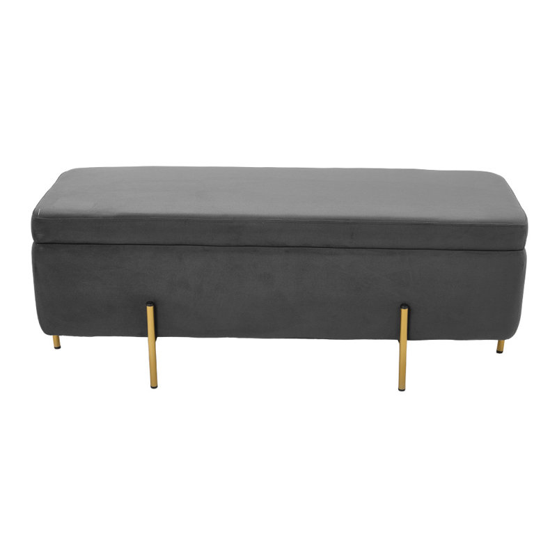 Velvet Upholstered Storage Bench, Grey