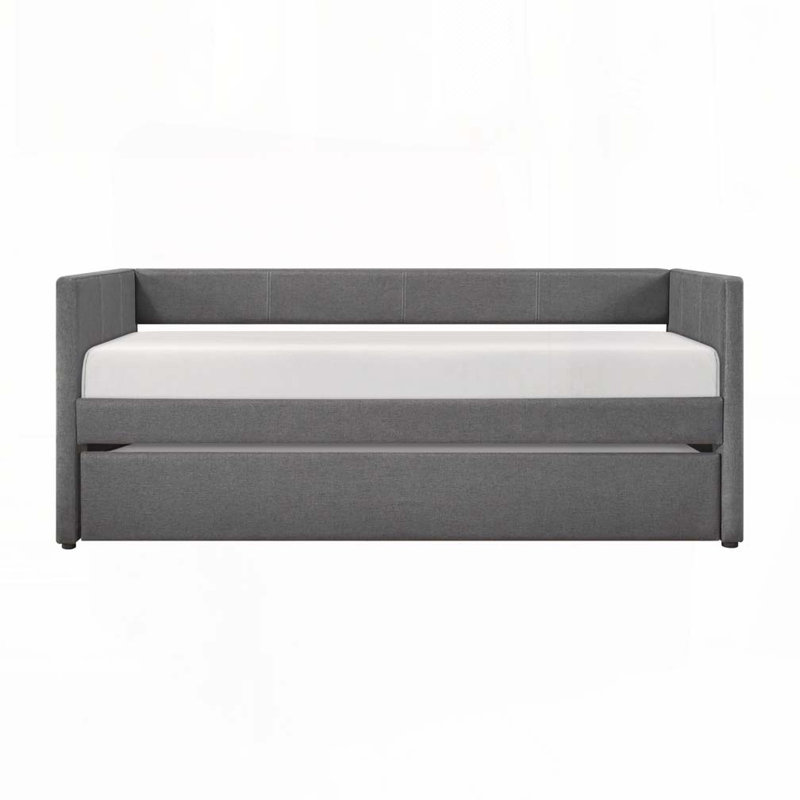 Upholstery Wooden Frame Daybed with Pull Out Trundle, Gray