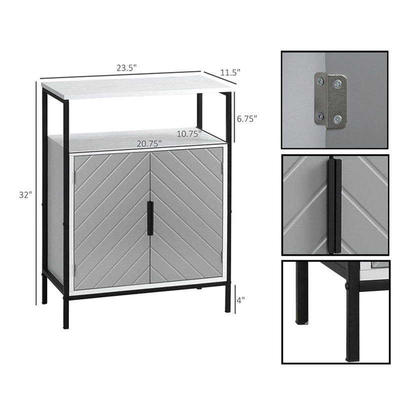 Armoire de rangement avec tablette ouverte et armoire à double porte avec panneau à chevrons et structure en acier