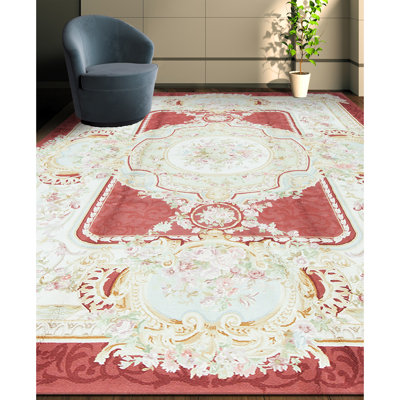 Tapis ivoire et rouge noué à la main de haute qualité