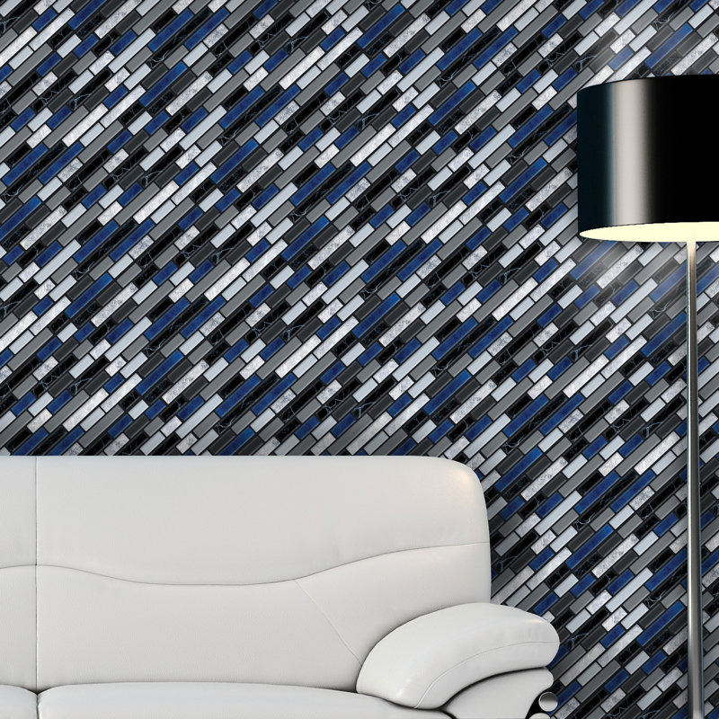 Self Adhesive Light Marble Long Mosaic Wall Tile Sticker 14cm x 28.5cm, Black/Blue/Grey