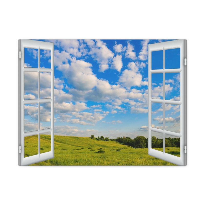 Impression sur toile, art mural, fenêtre, plaine, vue sur la nature, photographie, réalisme, paysage, H 12 po x l 18 po