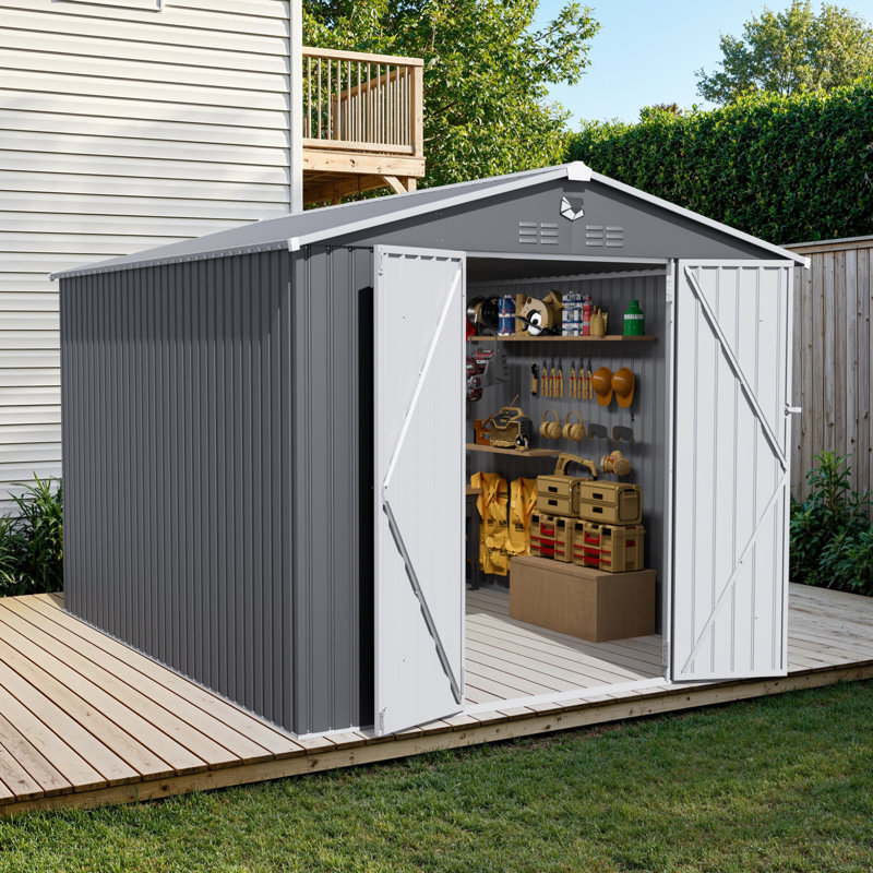 Remise de rangement pour outils en métal l 10 pi x P 12 pi avec lumières DEL et évents, noir, 10 pi x 12 pi