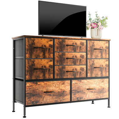 Commode pour meuble télé de chambre à coucher, commode large avec 9 tiroirs en tissu, Tevare