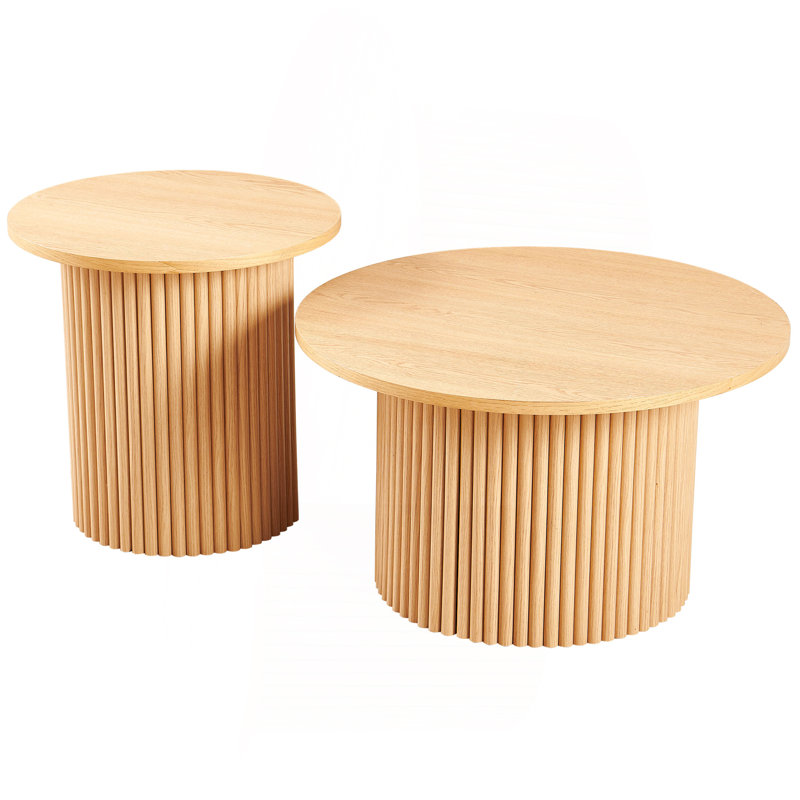 Plateau de table en placage de bois, ensemble de 2 tables basses rondes, table basse en MDF avec base en métal, table d'appoint de canapé pour salon, salle de réception