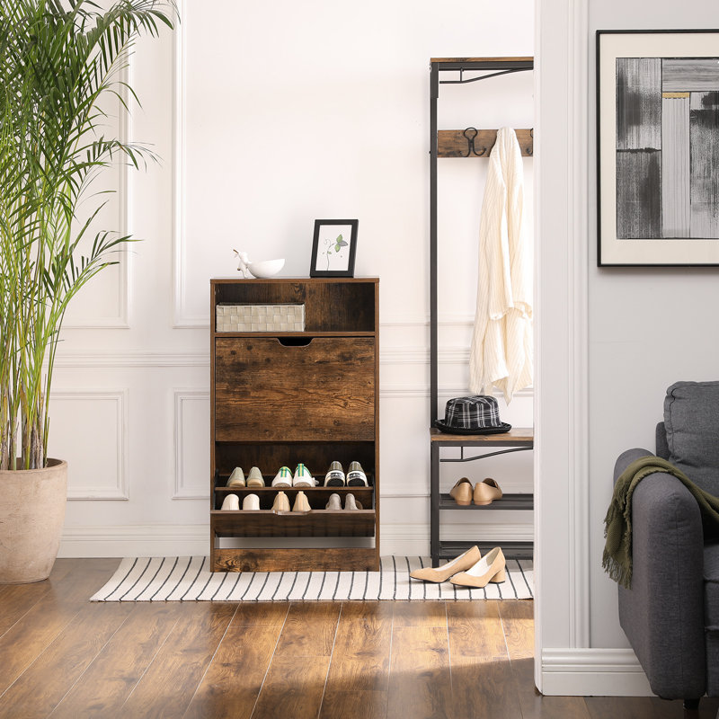 12 Pair Flip Down Shoe Storage, Rustic Brown