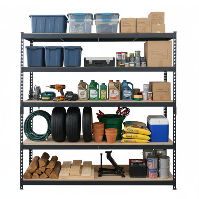 Ar Shelving Black Label Edition 5-Tier Powder-Coated Steel Garage Storage Shelving Unit in Matte Black with HDF Racks