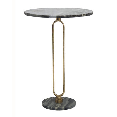 Round Black Marble Side Table with Gold Aluminum Body, 16x24"