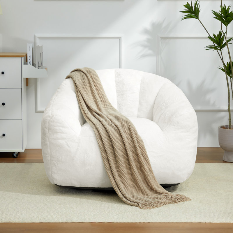 Faux Rabbit Fur Single Bean Bag Sofa with Arms, Gray Polyester