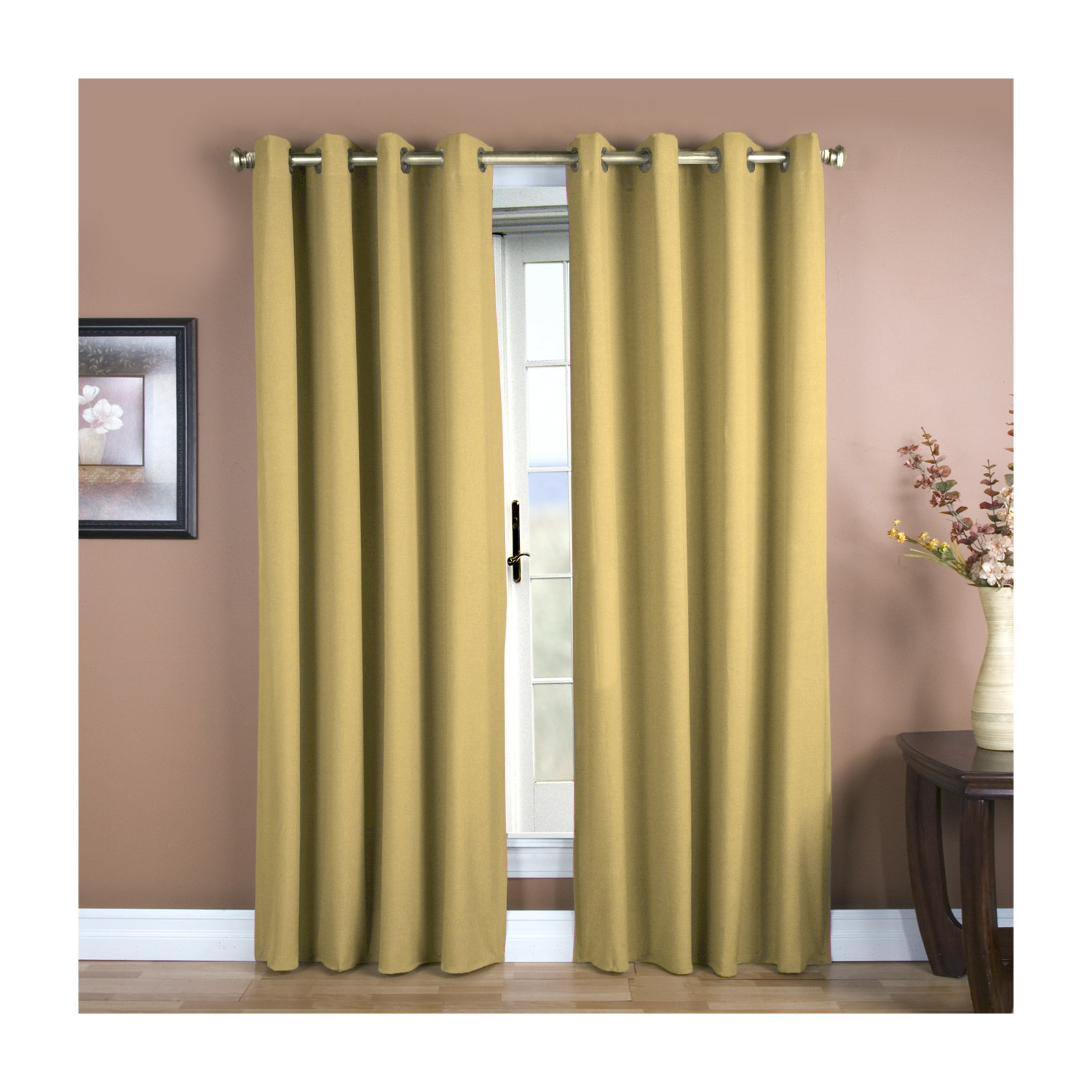 Lakeland Classic Solid Semi-Sheer Grommet Single Curtain Panel in Bold Colors & Sizes, Gold Leaf, 56" W x 108" L