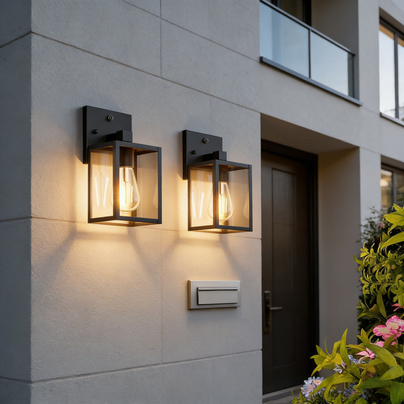 Dusk To Dawn Outdoor Wall Light With Photocell Sensor, Waterproof Exterior Lighting Fixture For Porch, Garage, Entryway, All-Weather Aluminum Construction, E26 Socket Compatible