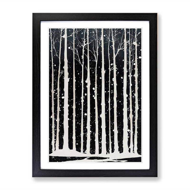 Winter Forest Splatter - Single Picture Frame Painting, 34cm H x 25cm W x 2cm D, Black