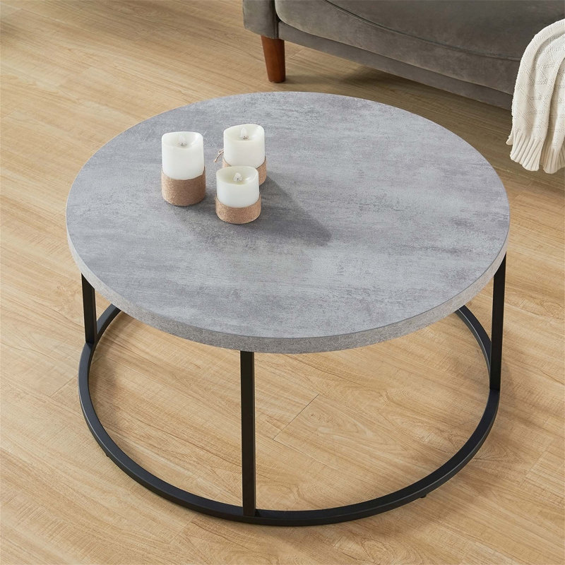 Table basse ronde, table centrale moderne avec pieds en métal pour le salon, Gris