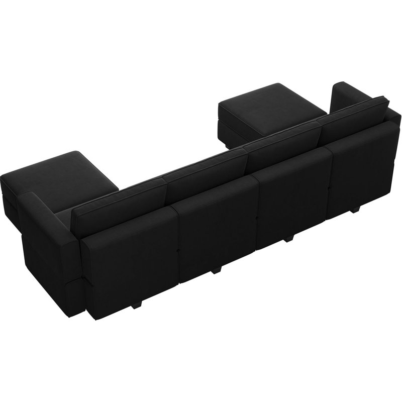 Canapé modulaire rembourré en velours 7 pièces avec canapé et 4 repose-pieds, Velours noir