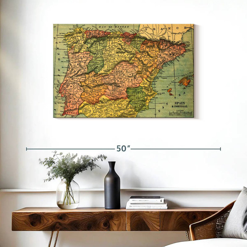 Carte d'Alazia, Espagne et Portugal, H 24 po x l 36 po