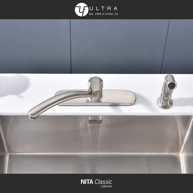 Nita Classic 2-4 Hole Installation Single-Handle Kitchen Faucet with Pull-Out Side Spray & Matching Deckplate - Brushed Nickel