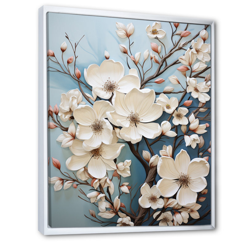 Dogwood Field Pointillism Collage V - impression, H 44 po x l 34 po x P 1,5 po, Cadre flottant blanc