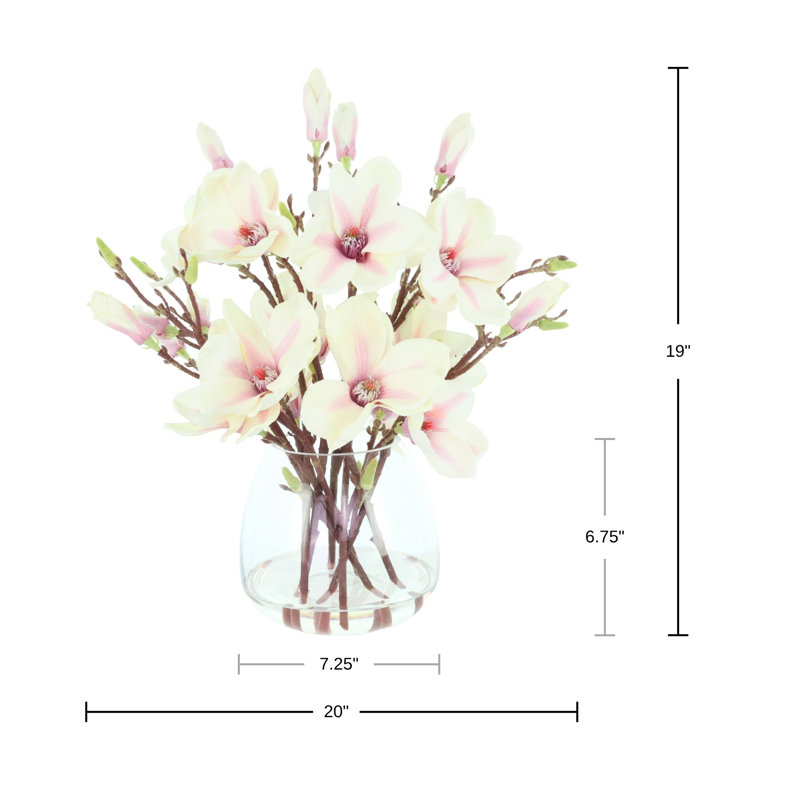 Arrangement floral Kora Magnolia dans un vase en verre, Rose / crème