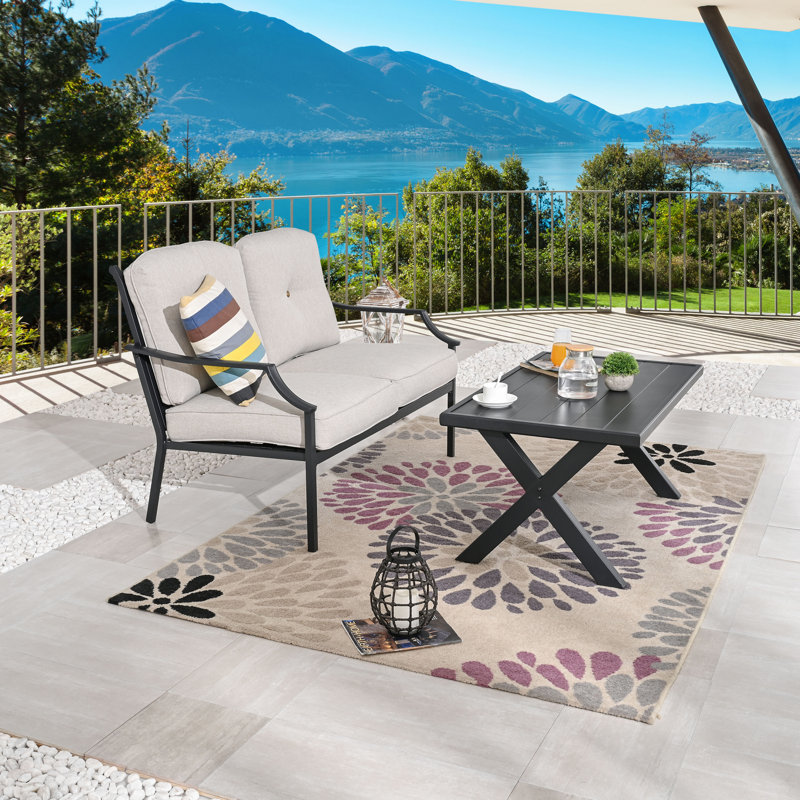 2-Piece Outdoor Patio Loveseat Set, Beige