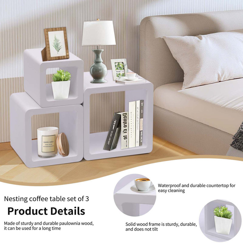 Solid Wood Nesting Tables (Set of 3), White