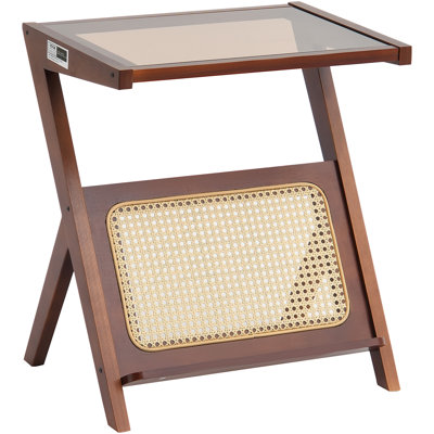 Rattan Coffee Table Z-Shaped Rattan Coffee Table 1-Tier for Living Room