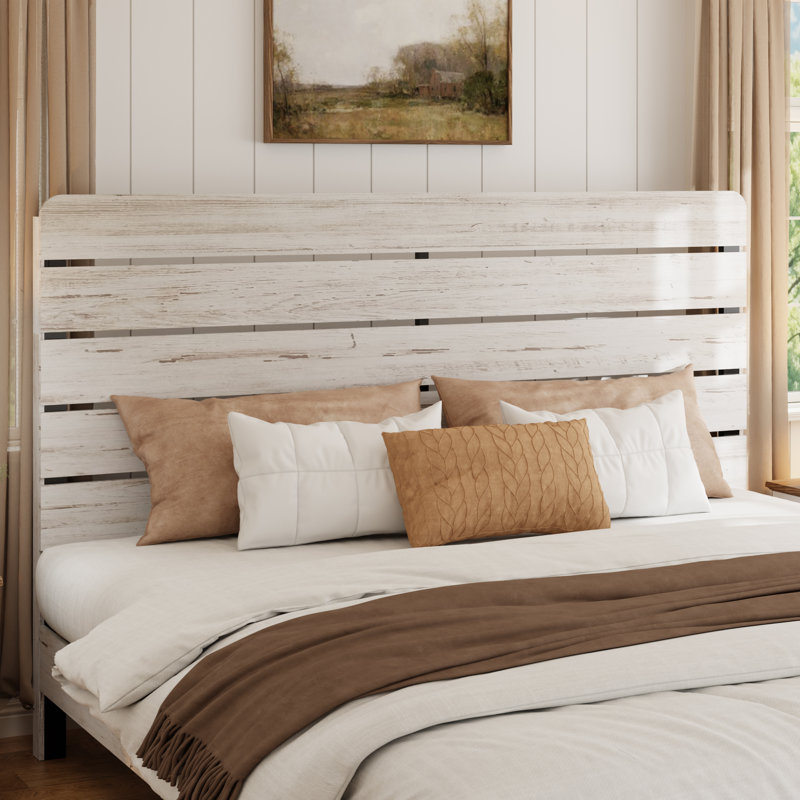 Wooden Bed Frame with Headboard, King, White