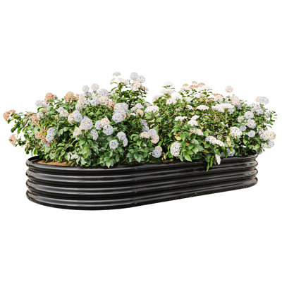 Lit de jardin surélevé en métal noir Wadiya, 88,99 po x 44,89 po x 11,19 po, pour fleurs et légumes, fini, ensemble de montage facile ovale noir, 86,99 po x 44,89 po x 11,19 po, plante robuste, facilite le drainage du sol