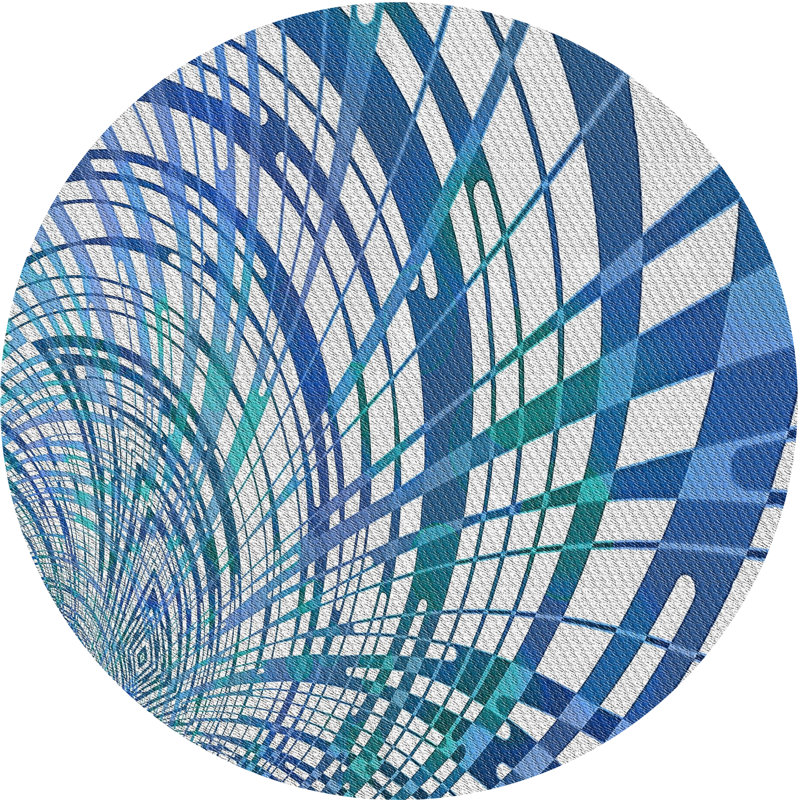 Tapis bleu/blanc tissé à la machine, Rond 6 pi