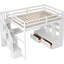 White Full Loft Bed With Desk, Shelves, Two Drawers & Robust Practical Storage Staircase 2 Large Secure Efficient -