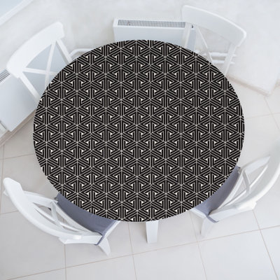 East Urban Home Lattice Fitted Round TablecloCharcoal Grey Eggshell 79419